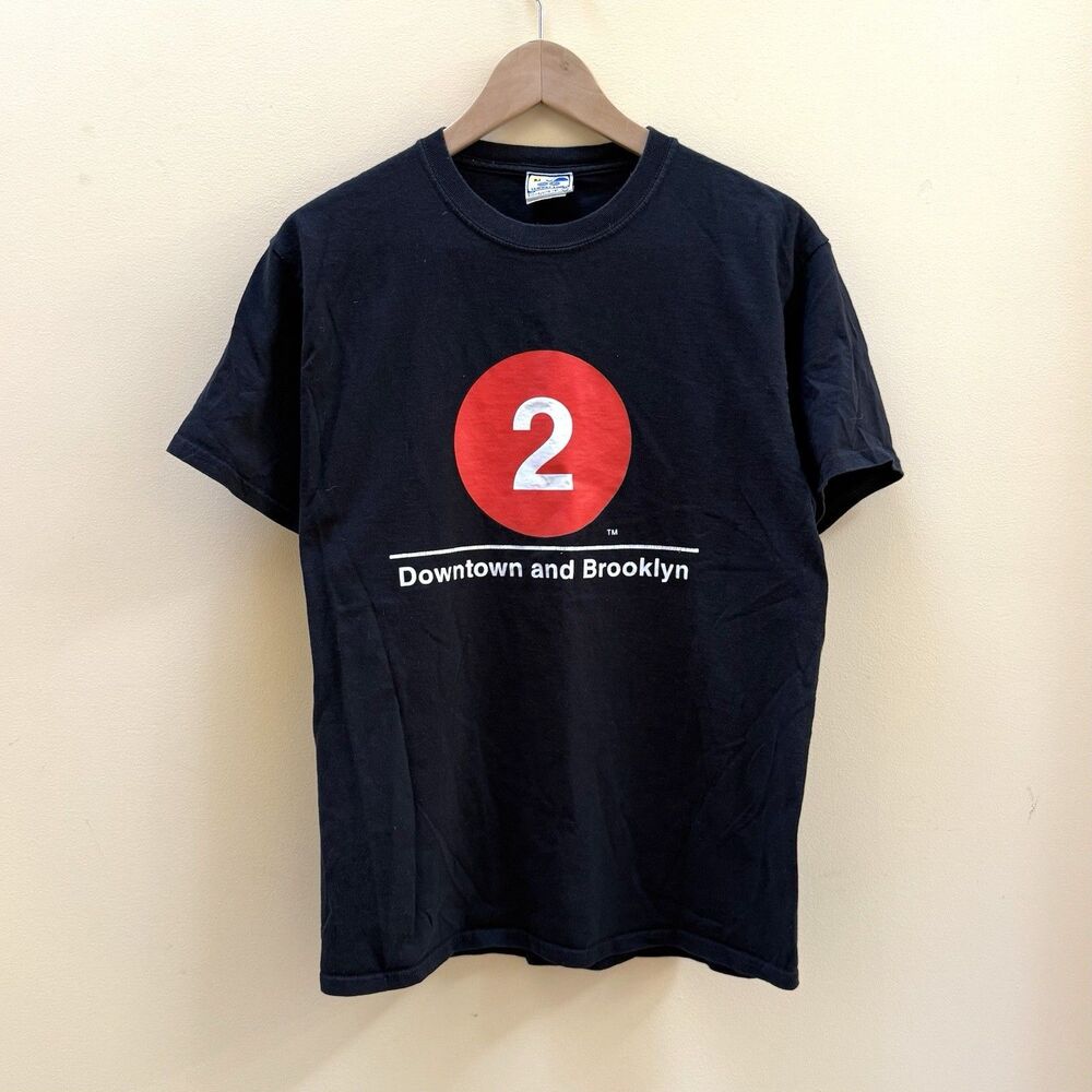Vintage NYC Subway Line 2 Train Downtown & Brooklyn T Shirt Size Mens M RARE MTA